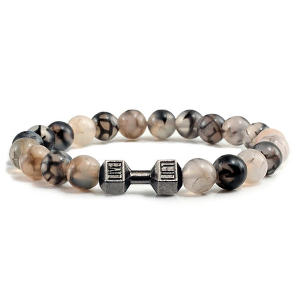 Pulsera de piedra volcánica natural para hombre, cuentas de lava negra mate y blanca, pulseras con hebras de mancuernas, joyería de fitness con barra para mujer