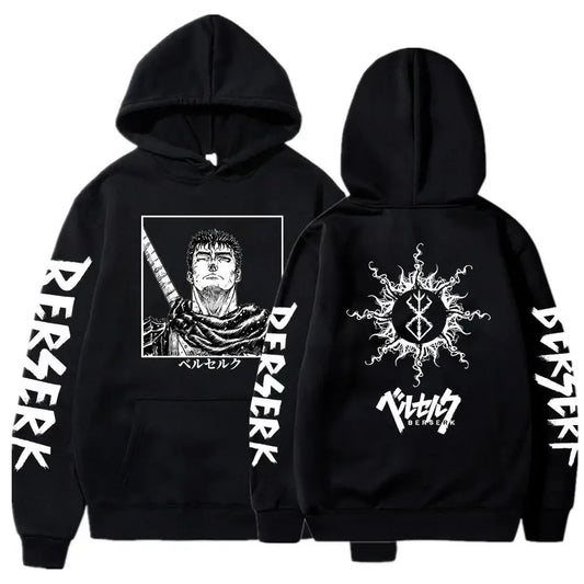 Berserk Guts Hoodies - Men and Women Graphic Long Sleeve Streetwear Japanese Style Manga Sweatshirts - Fleece Loose Soft Clothing