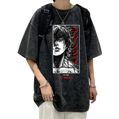 Camisetas de Anime Grappler Baki Hanma, ropa de calle Harajuku unisex, camisetas lavadas de moda, ropa de verano 100 % algodón, ropa informal