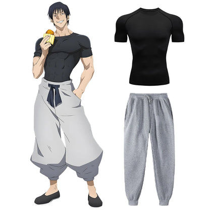 Conjunto de camiseta de compresión Anime Jujutsu Kaisen Toji, conjunto de rendimiento informal, camiseta de entrenamiento atlético para hombre de secado rápido + pantalones deportivos unisex